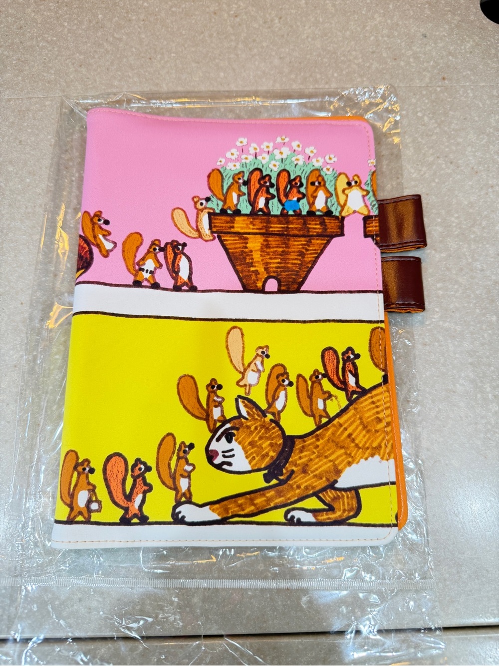 Hobonichi Cousin Cover.  100% orange: Where’s the squirrel going?